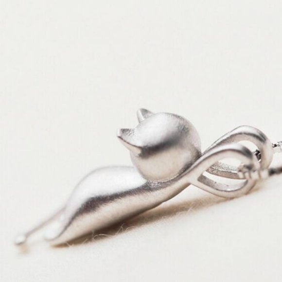 NEW 925 Sterling Silver Cute Cat Necklace - Picture 5 of 6
